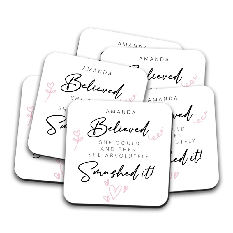 New job Gift - She Believed She Could and Absolutely Smashed It Personalised Leaving Coaster for a co-worker congratulations new job coaster - Single Coaster