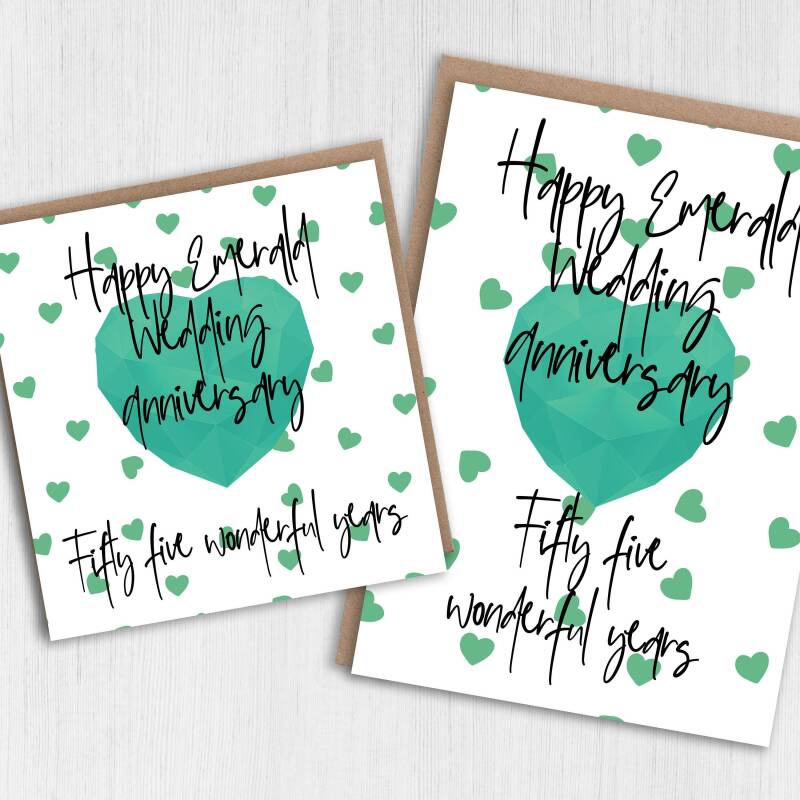 Emerald 55th/55 years anniversary card: Fifty five wonderful years (Size A6/A5/A4/Square 6x6") - A6: Single card