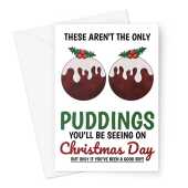 Merry Christmas Card - Naughty Xmas Puddings - A5 Greeting Card