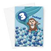 3 Today Monkey Birthday Card - Blue Ball Pool