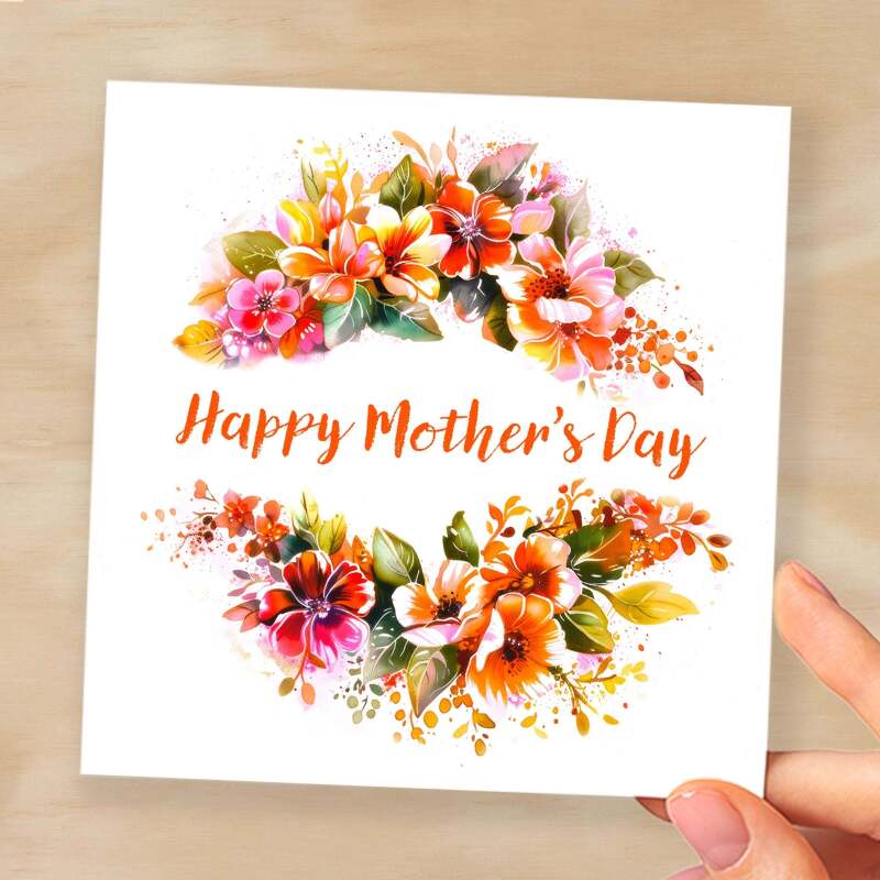 Mother's Day Card For Mum Happy Mother's Day Mothers Day card Mothering Sunday Flower Garland Mother's Day Card For Mom Mommy Mum Mummy - Square (6x6) / Blank Message