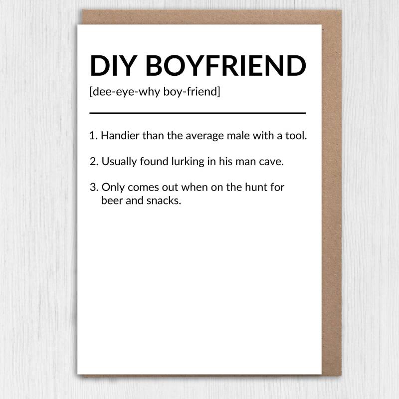 DIY Husband, Do It Yourself Husband, Boyfriend funny, humour dictionary definition anniversary card from spouse (Size A6/A5/A4/Square 6x6") - A6: Single card - Boyfriend