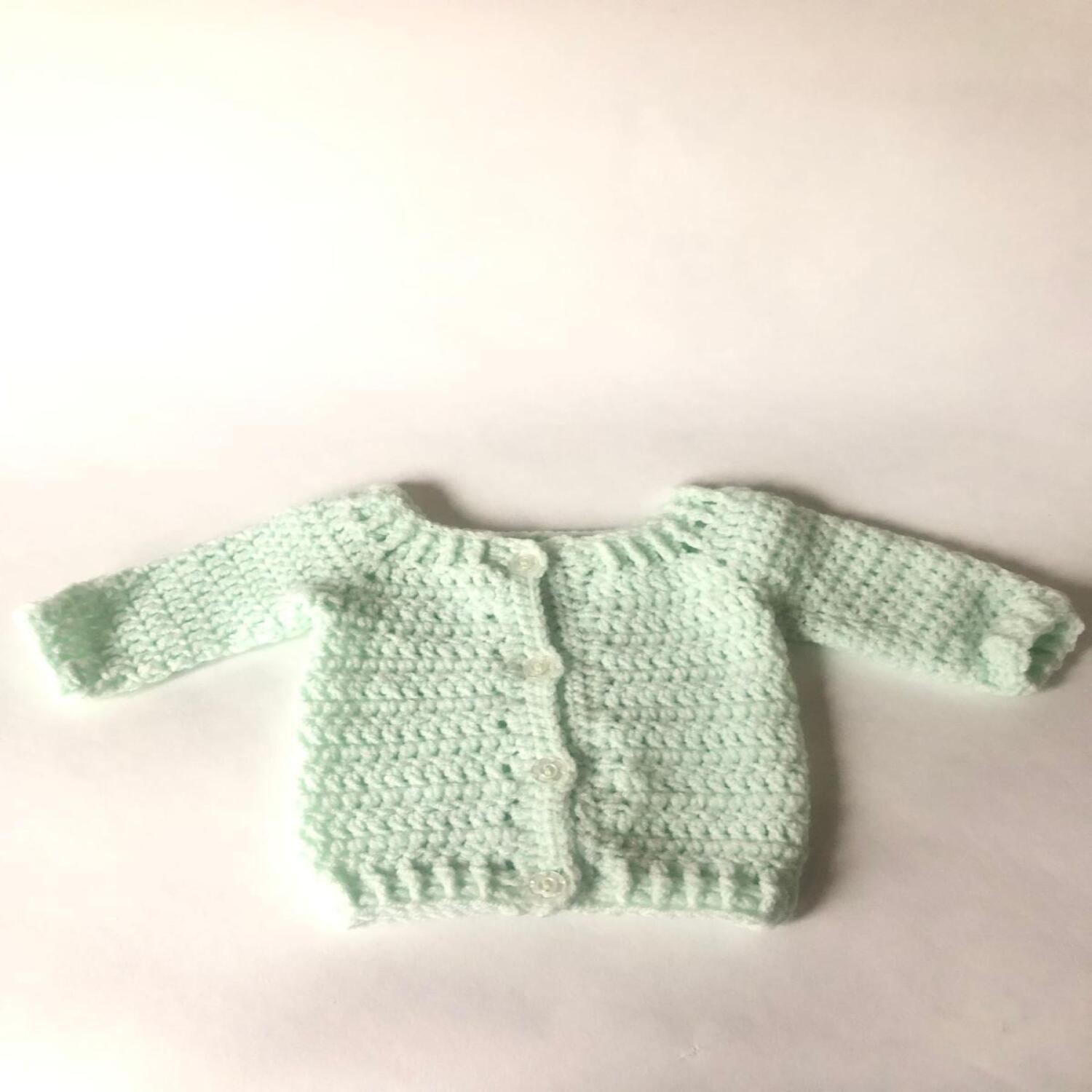 Mint green baby hat and cardigan set (tiny baby)