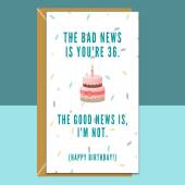 Funny 36th Birthday Card - Cheeky Card For Someone Turning 36 Years Old - For Him or For Her - Can be personalised inside if required