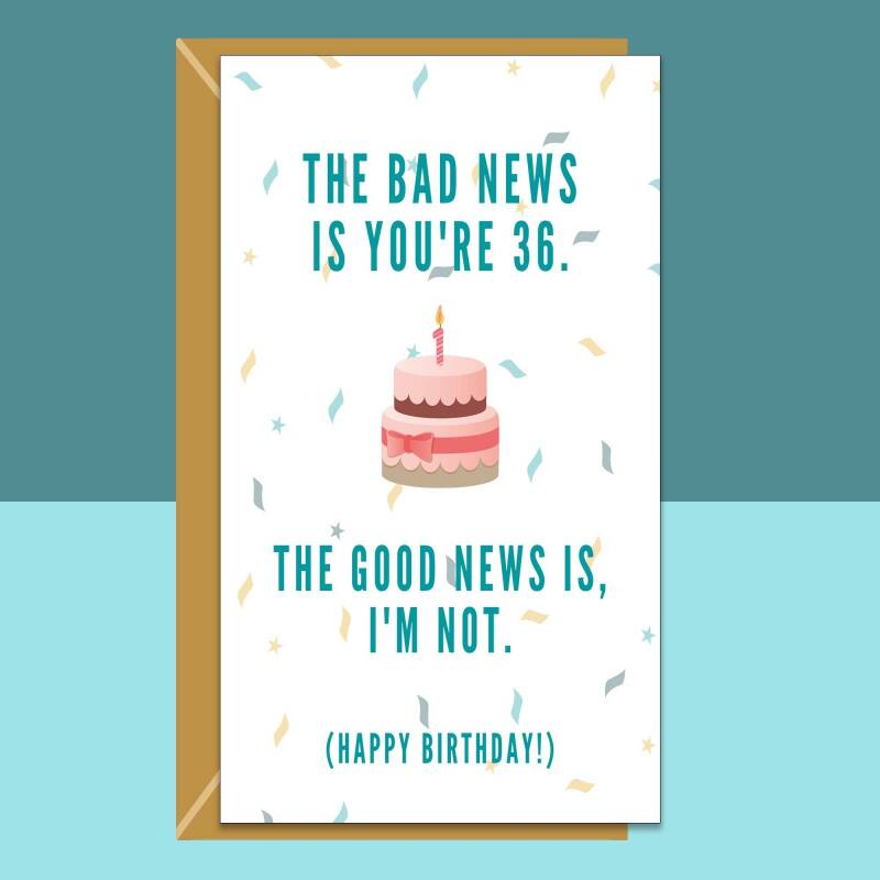 Funny 36th Birthday Card - Cheeky Card For Someone Turning 36 Years Old - For Him or For Her - Can be personalised inside if required - Blank inside