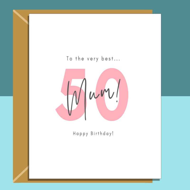 50th Birthday Card for Mum - Inside can be personalised - 50 years old - Mom. - Blank inside - Small