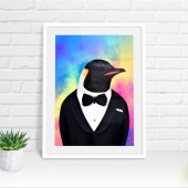 Penguin in clothes, animal print, wall art