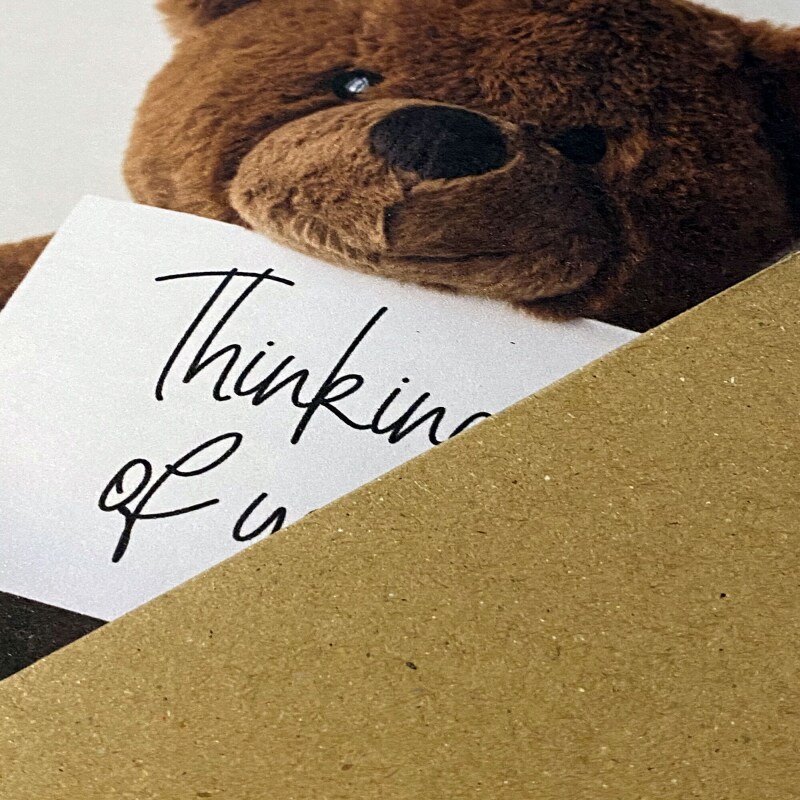 Thinking of you, teddy bear, cute, sweet, heartfelt, bereavement, with sympathy, sorry, loss, get well card (Size A6/A5/A4/Square 6x6") - A6: Single card