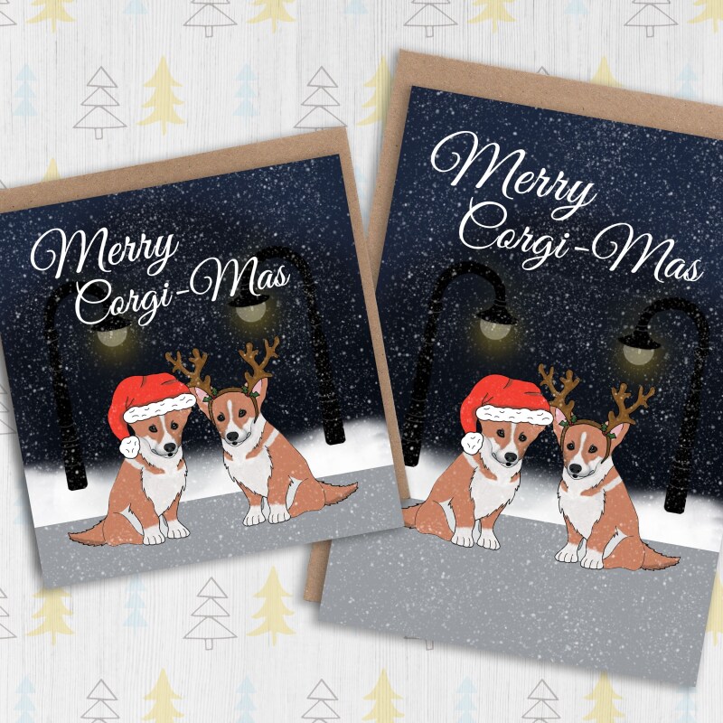 Merry Corgi-Mas funny corgi, dog, pet, Christmas, Xmas, Holidays, festive card from the pet dog, corgi lover (Size A6/A5/A4/Square 6x6") - A6: Single card