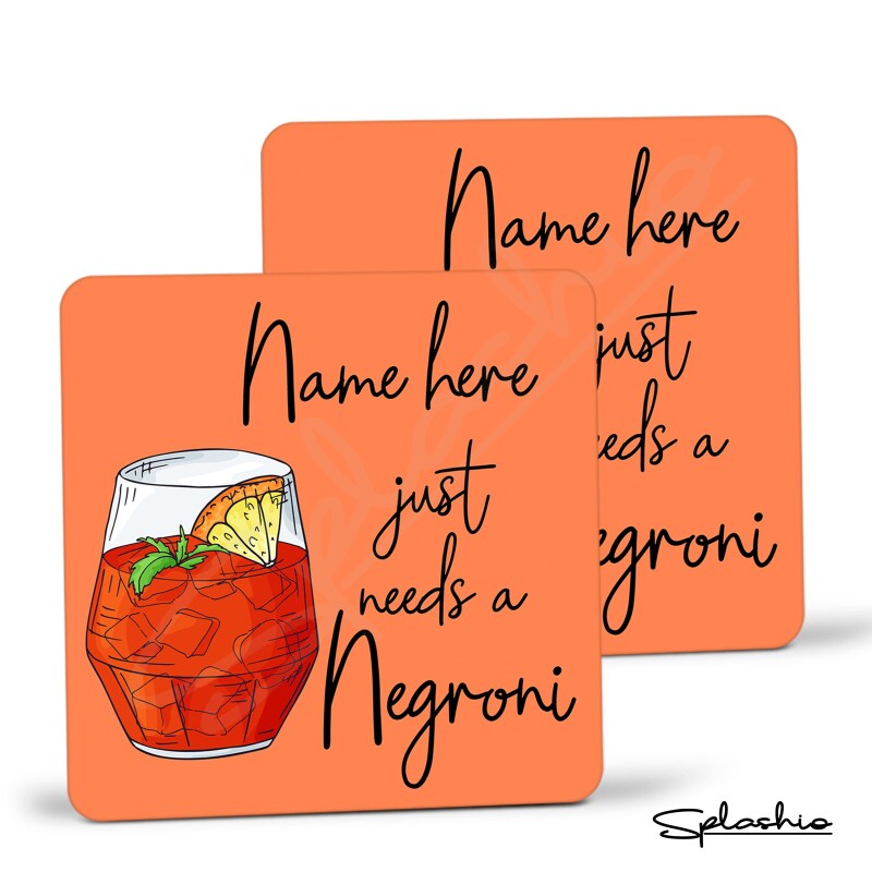 Coaster - NEGRONI Cocktail Personalised Coaster, Personalised, Fathers Day gift, Christmas Coaster, Secret Santa, Birthday Gift, Home Bar. - Single Coaster