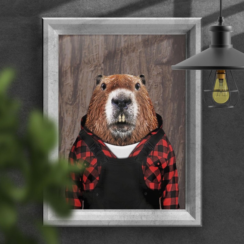 Beaver dog in clothes, animal print, wall art - A5 - Glossy