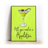 APPLETINI Art Print, High Gloss Print, Hand Drawn Cocktail Art, Home Decor, Home Bar Custom Drink Art Negroni Cocktail, Hand Drawn Appletini