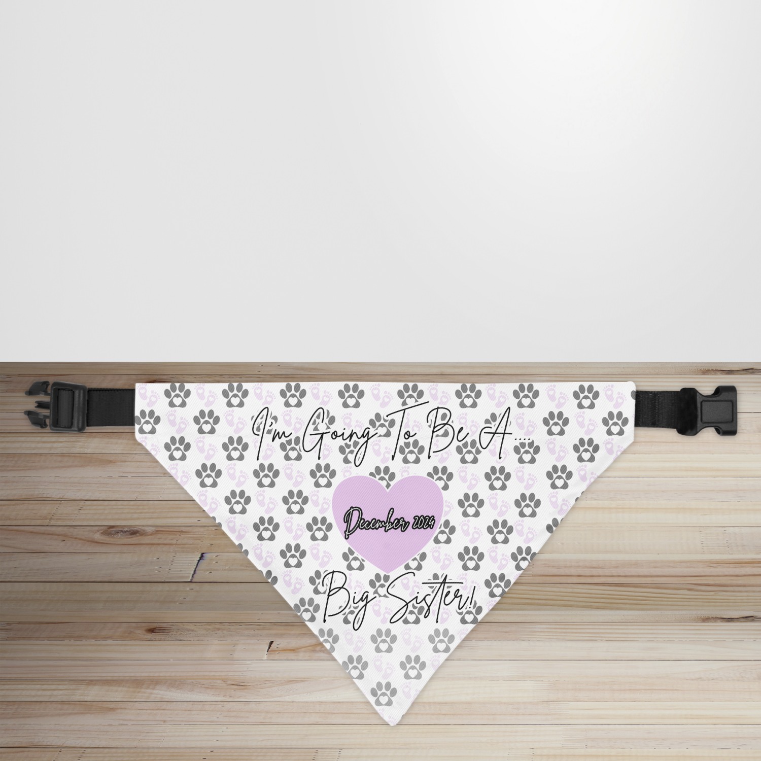 Pink Personalised Pregnancy Announcement Dog/Puppy Bandana - Small - 12x17cm (Strap: 25mm - 40mm)