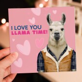 I love you llama time cute, funny animal anniversary card for wife, husband, boyfriend, girlfriend (Animalyser) Size A6/A5/A4/Square