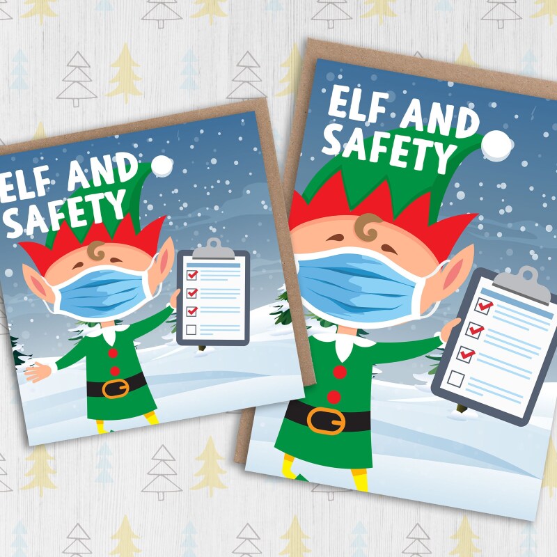 Elf and safety funny health and safety Christmas, Holidays, Xmas, festive card for colleague, coworker, friend (Size A6/A5/A4/Square 6x6") - A6: Single card
