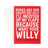 Rude Valentine's Day Card for Him – "I Want Your Willy" Funny Roses Are Red Poem