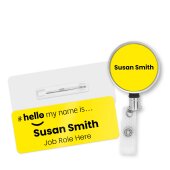 Hello My Name is Badge Yellow Personalised Premium Durable Name Badge & Chrome ID Reel #hello mynameis Name Badge, Nurse Bages, Name Badges