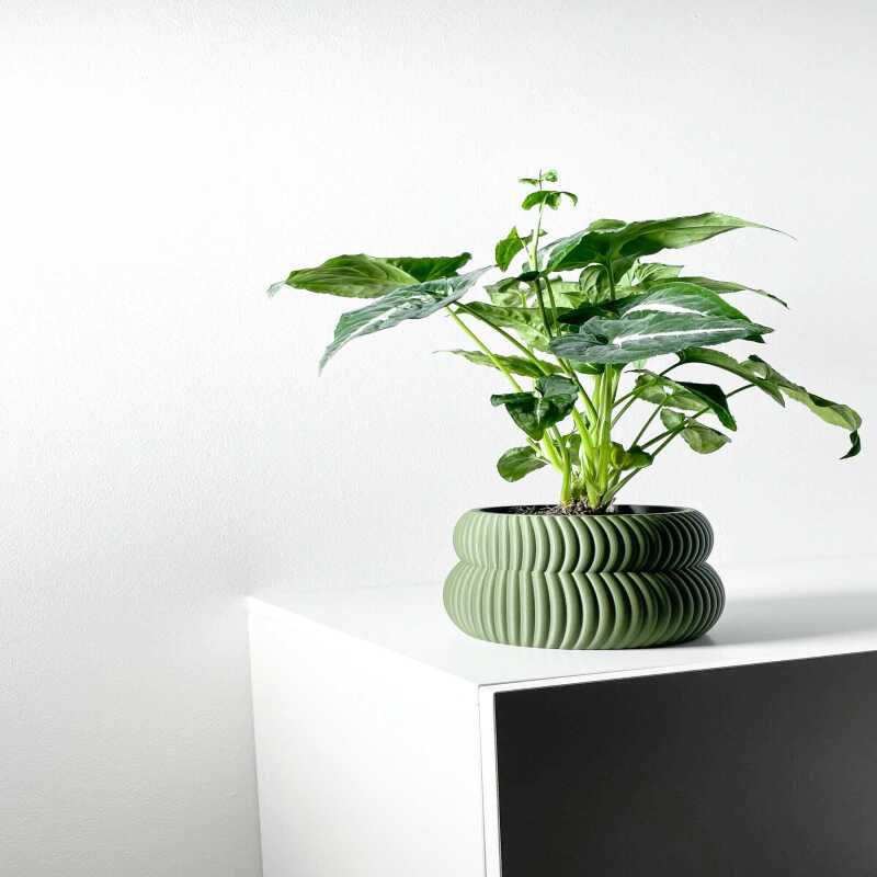 The Quarn Planter Pot with Drainage Tray & Stand Included - Matte Dark Green - 3"