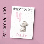 Personalised 1st, 2nd, 3rd, 4th, 5th Birthday Card for Daughter, Granddaughter, Niece, Goddaughter Girls Teddy Bear Card