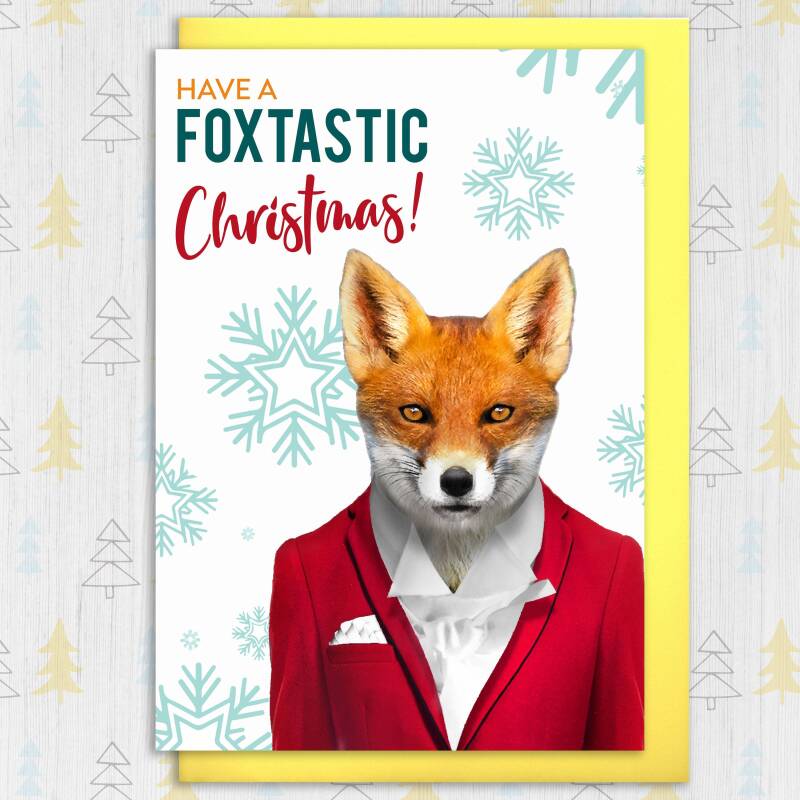 Have a Foxtastic, fantastic Christmas cute, fox, animal in clothes Holidays, Xmas, festive card (Animalyser) (Size A6/A5/A4/Square 6x6") - A6: Single card