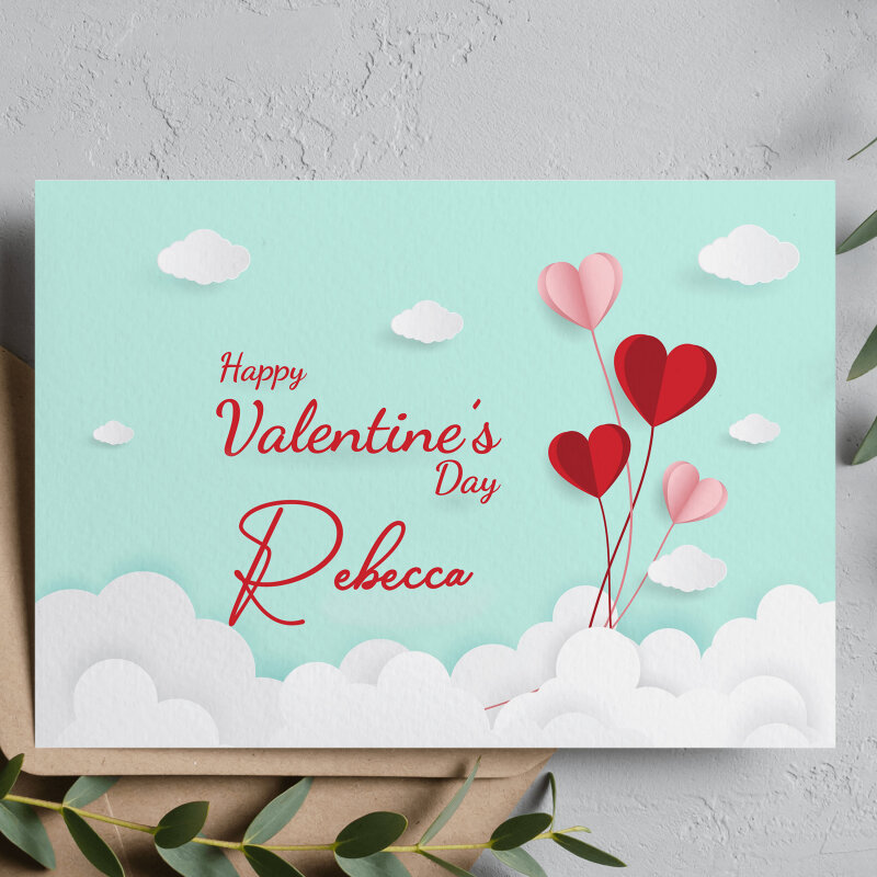 Personalised Valentine's Day Card - Balloon Valentines Card- Valentines Cards with name I Love You Card, Personal Valentines Card for Wife - A6 - 4.1″ x 5.8″ - Add a Message