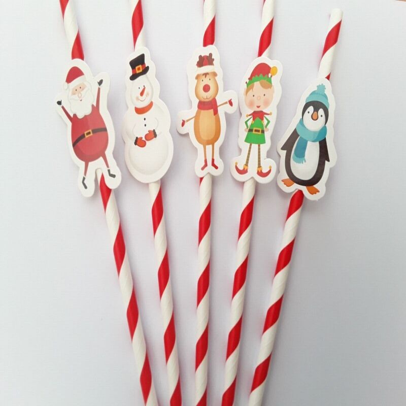 Christmas Paper Straws, Christmas Party Straws, Christmas Table Decor - Red & white stripe