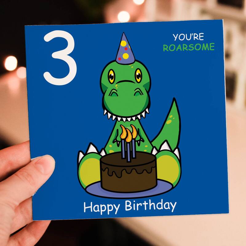 Dinosaur you're roarsome personalised with relation and age birthday for ages 1-6 child, boy, girl, relation (Size A6/A5/A4/Square 6x6") - A6: Single card