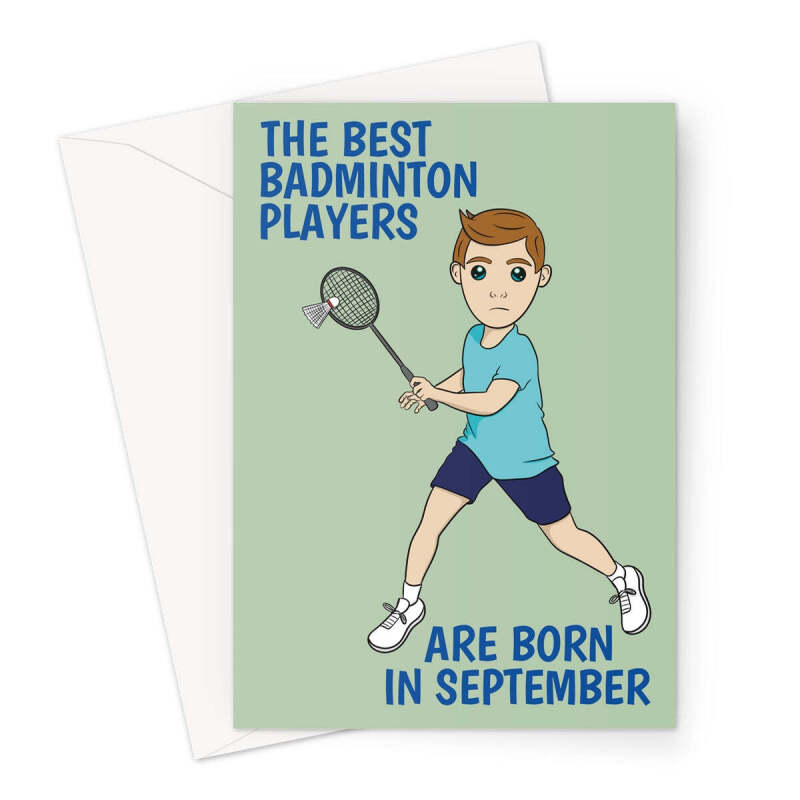 Badminton Greeting Card For A September Birthday - A5 Portrait - 1 Card