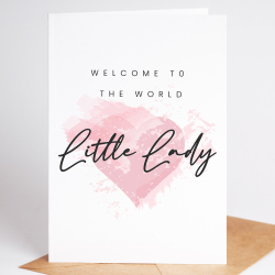 New Baby Girl Card, Little Lady New Baby Card, Cute Pink Heart Baby Girl Card, Card For New Born, New Parents Congratulations Card Baby Girl - A6 - 4.1" x 5.8"