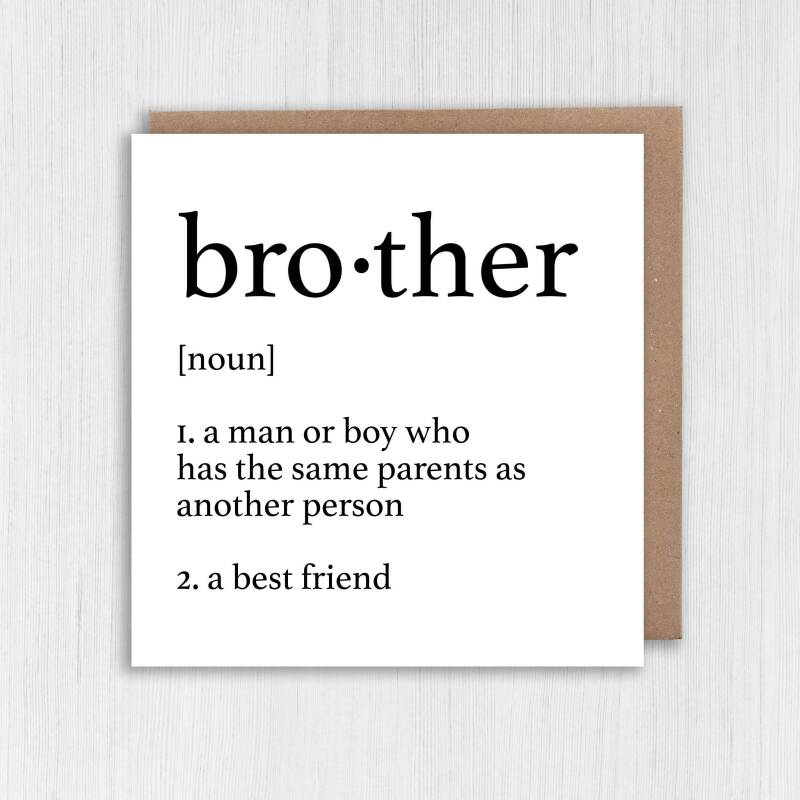 Dictionary definition of brother cute, heartfelt, sweet, best friend birthday card from sister, sibling (Size A6/A5/A4/Square 6x6") - A6: Single card