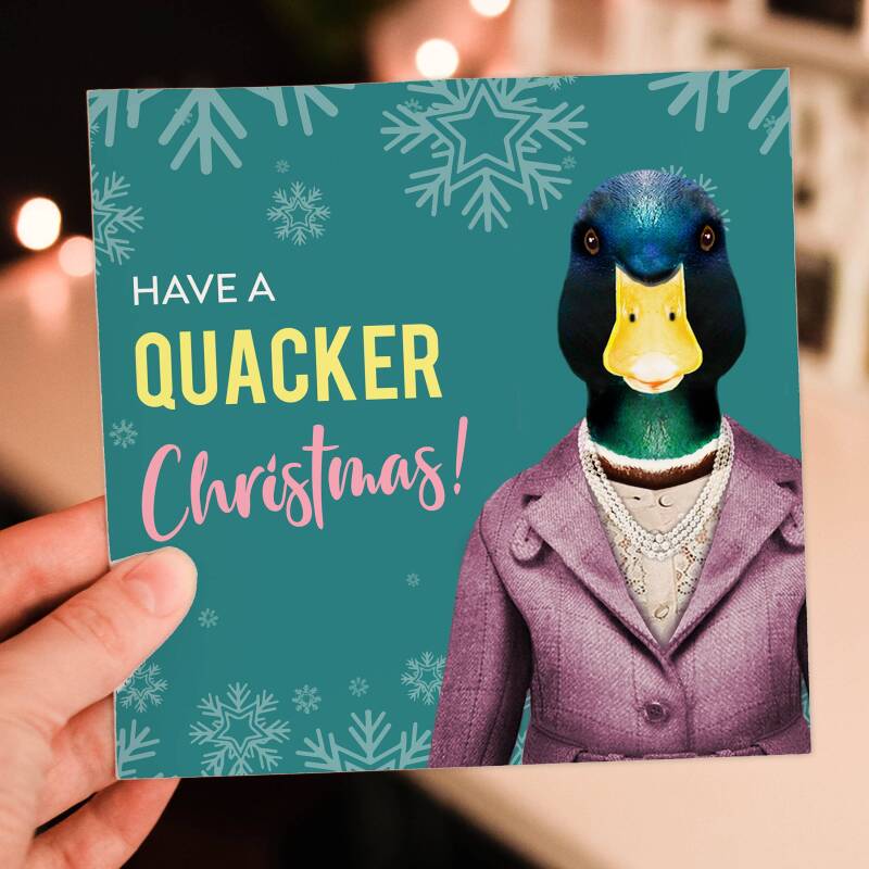Have a quacker, cracker Christmas duck, bird in clothes Holidays, Xmas, festive card for friends (Animalyser) (Size A6/A5/A4/Square 6x6") - A6: Single card