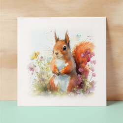 Notelet Card of a Squirrel Any Occasion Card For Her or For Him Card For Birthday or Easter Card Thank You Card - Square (6x6) / Blank Message