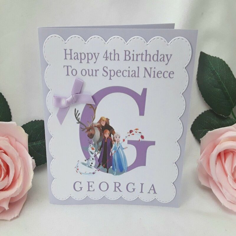 Handmade Personalised Frozen Card,any age/relation,Frozen Inspired Card - 6" x 6"