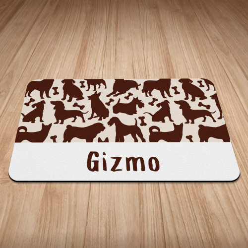 Personalised Dog Silhouette Print Puppy/Dog Bowl Mat