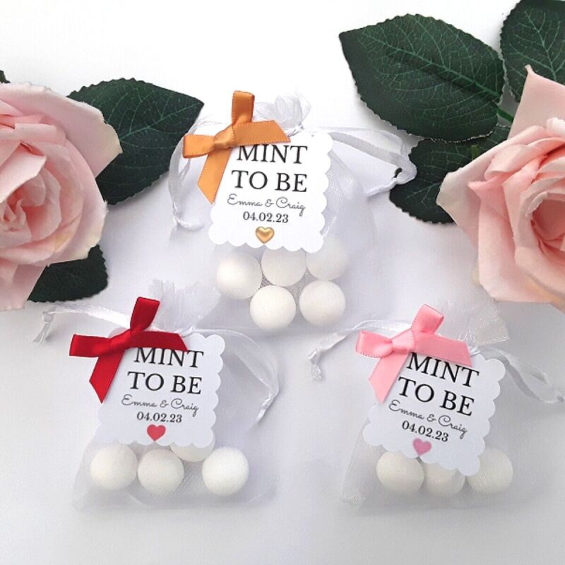 69p each,FULLY ASSEMBLED Personalised Wedding Favour,Mint to be Wedding Favour - Without satin bow