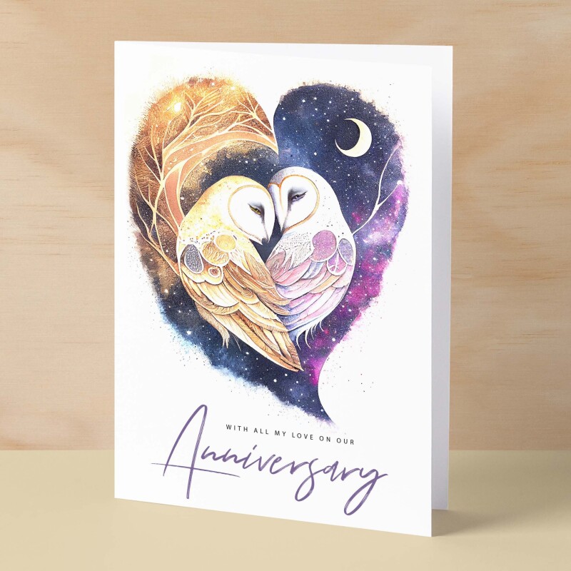 Anniversary Card For Wife Card for Anniversary Card For Husband Cute Owls Love Heart Anniversary Card For Boyfriend or Girlfriend - Small (4x6) / Blank Message