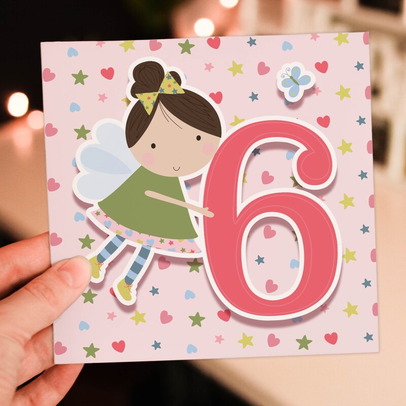 Fairy age 1st, 2nd, 3rd, 4th, 5th, 6th, 7th, 8th, 9th birthday card for children, girl, daughter, granddaughter (Size A6/A5/A4/Square 6x6") - A6: Single card