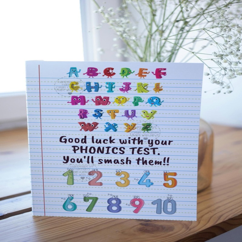 Handmade PHONICS Test Good Luck Card