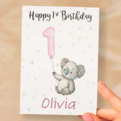 Personalised 1st, 2nd, 3rd, 4th, 5th Birthday Card for Daughter, Granddaughter, Niece, Goddaughter Girls Koala Card - 1 - One - Blank Message