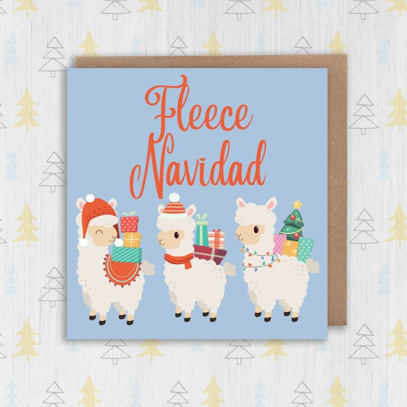 Fleece Navidad llama, alpaca Christmas, Holidays feliz navidad card for children, kids, child, grandchildren (Size A6/A5/A4/Square 6x6") - A6: Single card