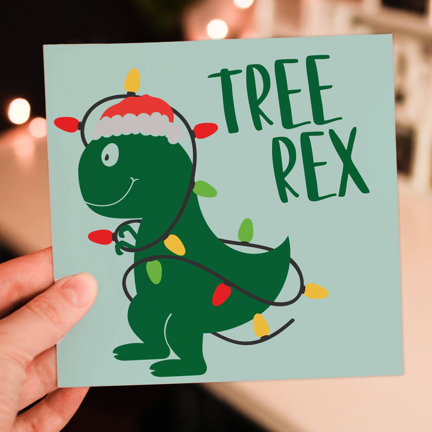 Tree Rex dinosaur, T-rex Christmas, Holidays, Xmas, festive card for children, child, kids, grandchildren, niece (Size A6/A5/A4/Square 6x6") - A6: Single card