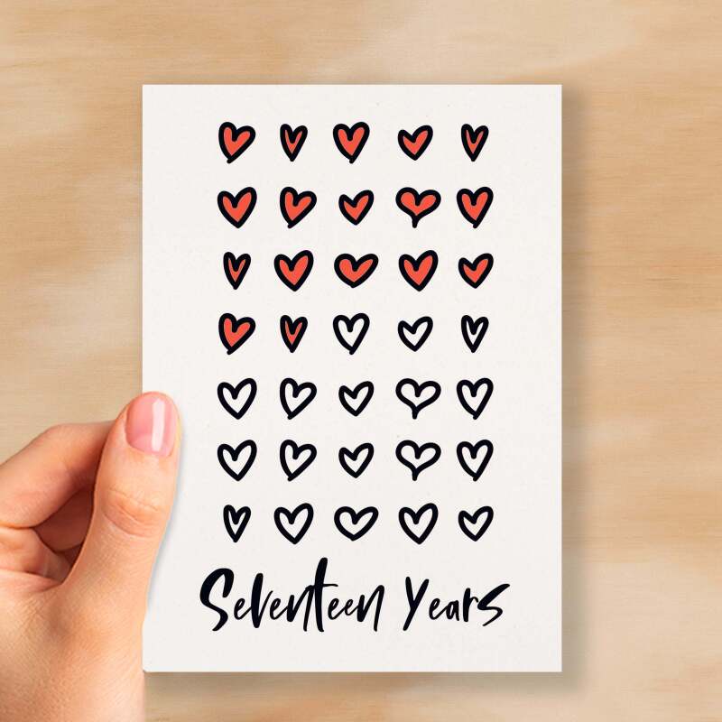 17th Wedding Anniversary Card For Wife Anniversary Card for Husband or Boyfriend Anniversary Card Girlfriend Anniversary Seventeen Year - Small (4x6) / Blank Message