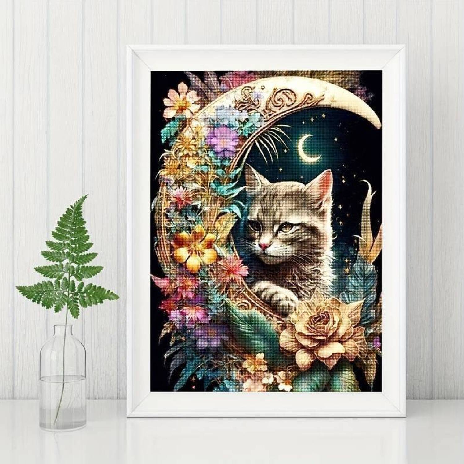 Diamond Art Kit Floral Moon Cat 5D DIY Art Kit