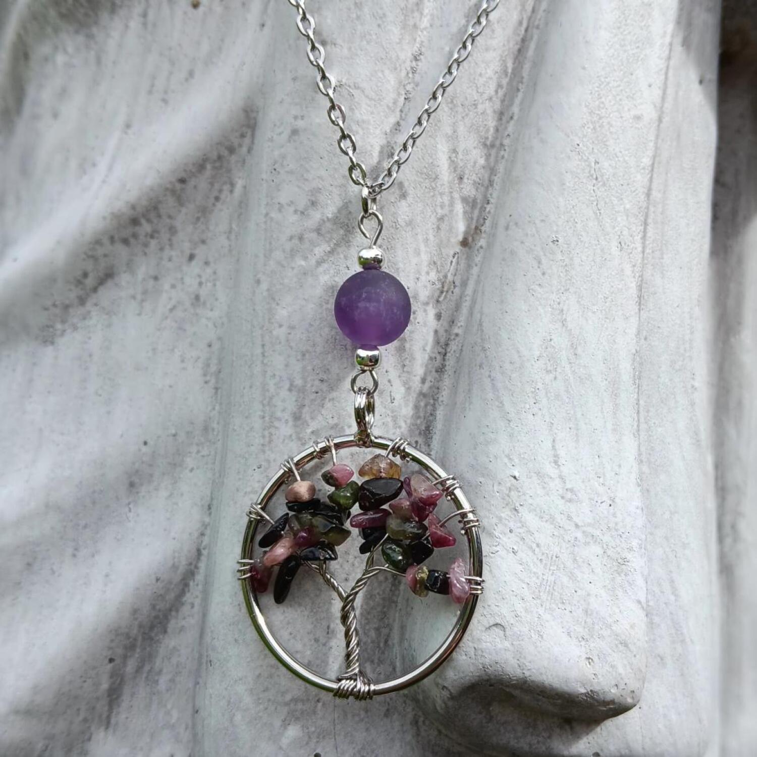 Tourmaline and Amethyst Necklace - Ease Tension