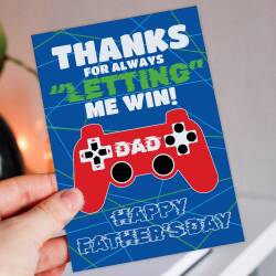 Thanks for always letting me win Dad gamer, gaming, playing games Father’s Day card for daddy, papa from son, daughter (Size A6/A5/A4) - A6: Single card