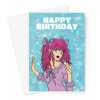 Karaoke Anime Girl Happy Birthday Card Greeting Card - A5 Portrait - 1 Card