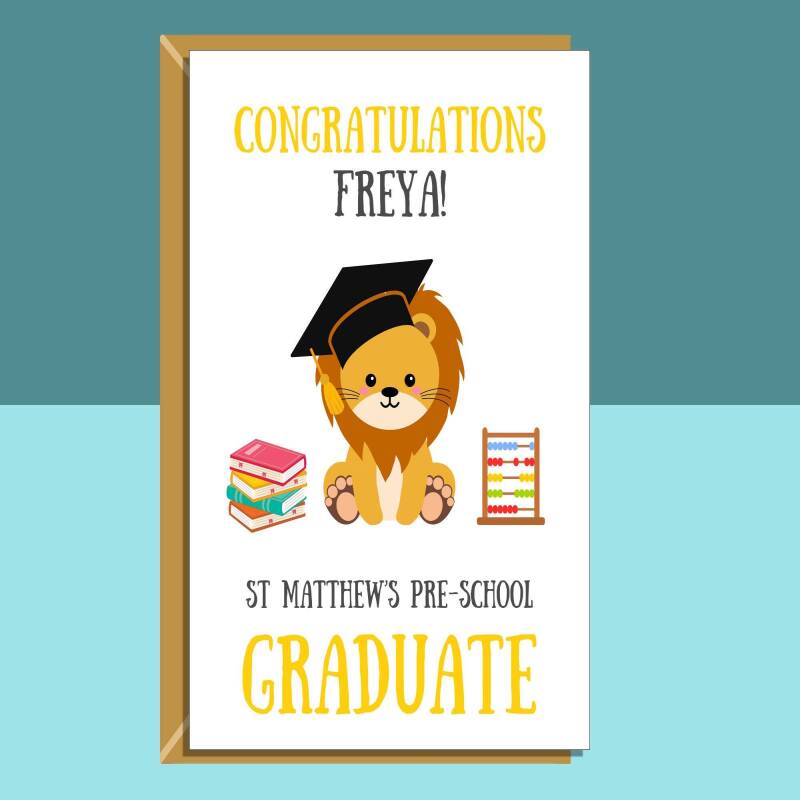 Pre-School Graduation Card Personalised for Son, Daughter, Nephew, Niece, Grandson, Granddaughter - Regular - Blank