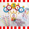 6 Circus Straws,Any Age Circus Theme Birthday Straws,Circus Birthday Party Decor - Red, blue, yellow mix