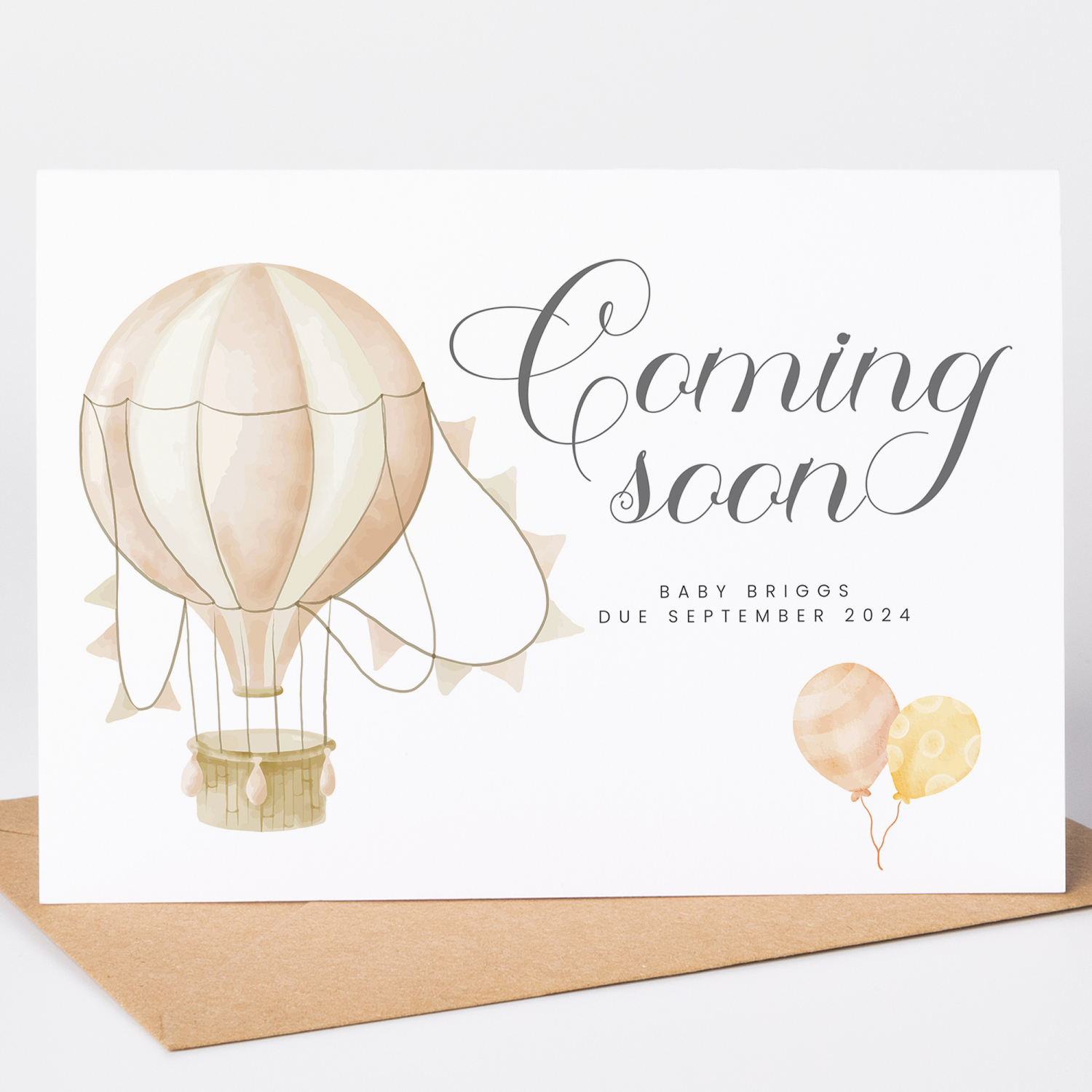 Pregnancy Announcement Hotair Balloon Coming Soon Card - A6 - 4.1" x 5.8"