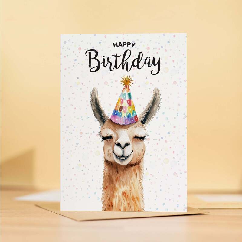 Birthday Card For Him or Her Of A Llama Illustration For Him or Her Birthday Gift - Portrait (5x7) / Blank Inside